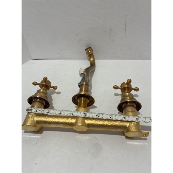3PCS Gold Brass Bathroom Faucet Wall Mounted Mixer Dual Handles Vanity Tap NWOT - Picture 6 of 6